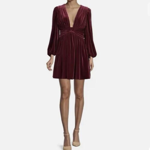 NWT Gianni Bini Mariah 3/4 Sleeve Plunging V-Neck Burgundy Velvet A-Line Dress - Picture 3 of 8